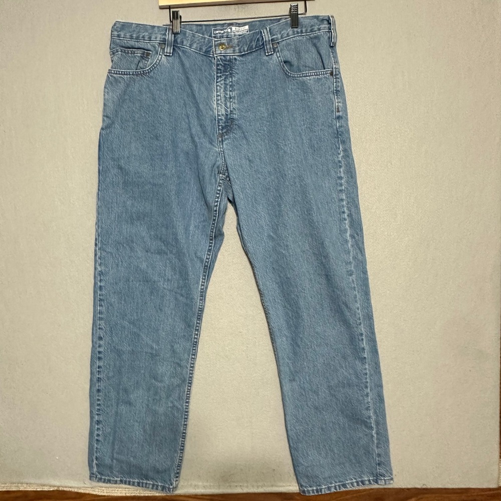 Carhartt Mens Relaxed Fit Straight Leg Jeans Light Wash Blue 40x32 Denim Pants